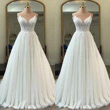 Elegant A-Line Wedding Dresses V-Neck Sleeveless Lace Appliques Bridal Gowns