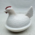 White Milk Glass Hen On Nest Covered Trinket Candy Dish 5” Chicken Vintage