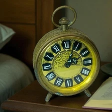 Vintage Jerger Small Alarm Clock Brass Black Filagree West Germany