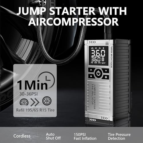 Car Battery Jump Starter with Air Compressor - 2500mAh*4 150PSI Portable 750A