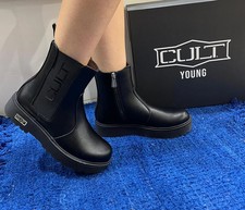 CULT SCARPE BEATLES TRONCHETTO DONNA RAGAZZA T-383 PELLE NERO ZIP DAL 33 AL 40