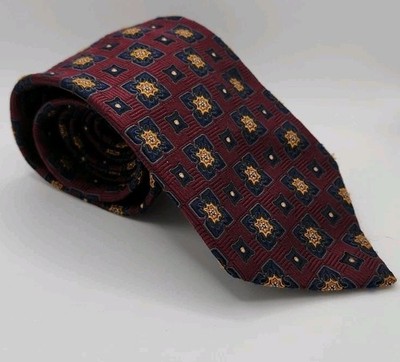 J. Z. Richards Burgandy Maroon Geometric Tie All Silk Made In America 59 x 3 3/4