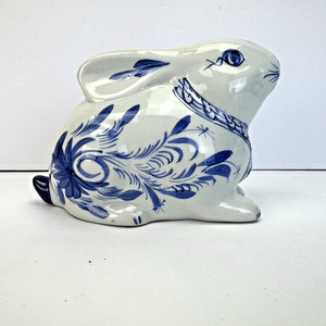 Shafford Vintage Blue & White Rabbit Bunny Piggy Bank w/stopper Original Tag