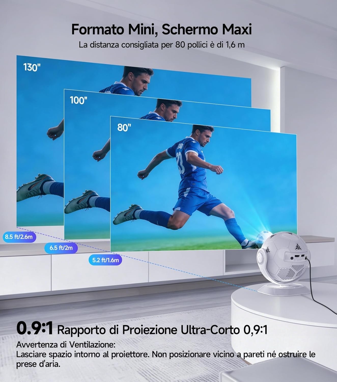 Videoproiettore Smart TV Android 14 Portatile 360° foto 6