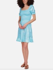 Michael Kors Women's Foil Print Smocked Peasant Dress S NEW $125 MU2815164W