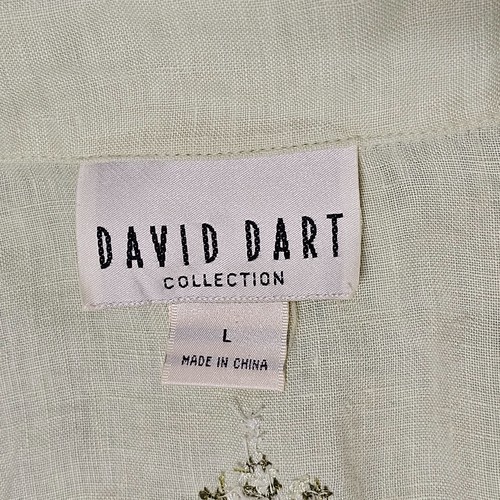 David Dart Embroidered Button Up Top Blouse Shirt Women Size L Green Linen - Picture 4 of 16