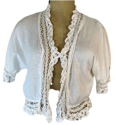 Earth Music & Ecology Sheer Cottagecore Ivory Crochet Lace Victorian Style Top S