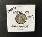 1938 D Mercury Dime, Uncirculated, Full Bands, Brilliant, May Be Mint State