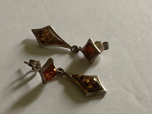Sterling Silver Amber Drop/Post Earrings - Picture 4 of 4