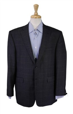 Mario Bellucci Gray Windowpane Super 160's Wool 2-Btn Blazer Jacket 46R