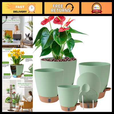 Self-Watering Planters for Indoor/Outdoor Plants - 5-8 Inch Plastic Pots with Dr