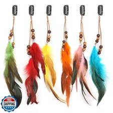 MWOOT 6Pcs Feather Hair Clips, Handmade Boho Hair Extensions with Clip Comb,