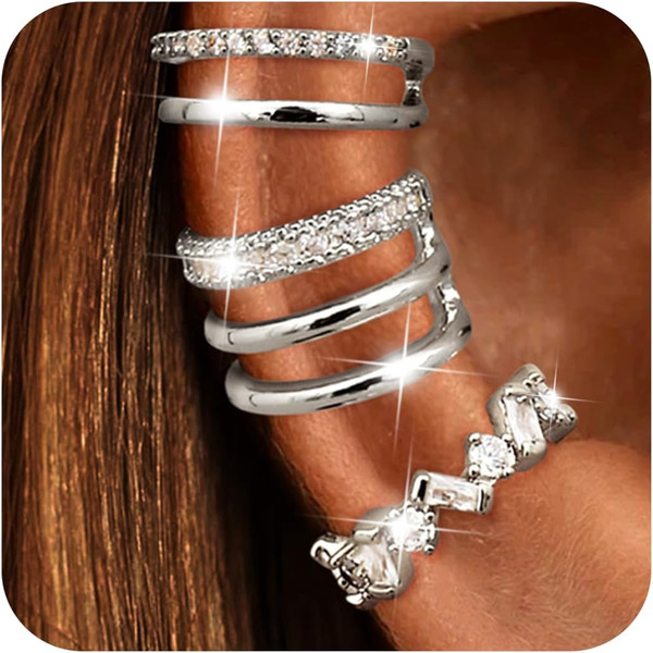 Ear Cuff Ohrringe Set FüR Damen Ohne Piercing Clip Ohrring Ohrklemmen Fake Helix-image