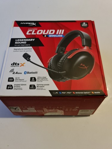 HyperX Cloud III Wireless Gaming Headset Over-Ear mit Mikrofon, Schwarz Rot