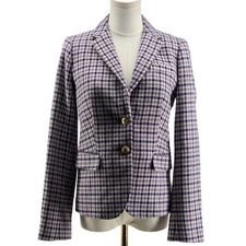 J.CREW Blazer Womens 2 Purple Tweed Check Collared Lined Pockets Button Slim