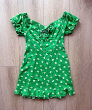 Urban Outfitters L Green Floral Square Neck Smocked Puff Sleeve Ruffle Mini