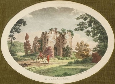 Radierung Brampton Bryan Castle England handkoloriert gerahmt 33 x 28 cm