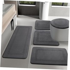 Memory Foam Bathroom Rug Set, Absorbent Non Slip Bath Mats 5pieces Dark Grey