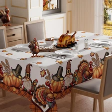XCHI Turkey Gnomes Thanksgiving Fall Tablecloth Rectangle Washable Table Covers
