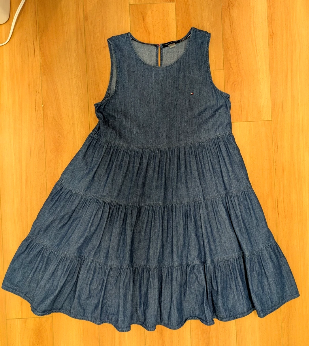 tommy hilfiger tiered denim dress Tommy Hilfiger Chambray Tiered Popover Shirtdress, Medium Benson, 8 at Amazon Women's Clothing store