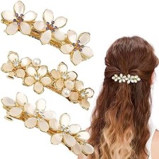 3 PCS Flower Hair Clips for Women Vintage Rhinestone Opal Hair Barrettes Flower