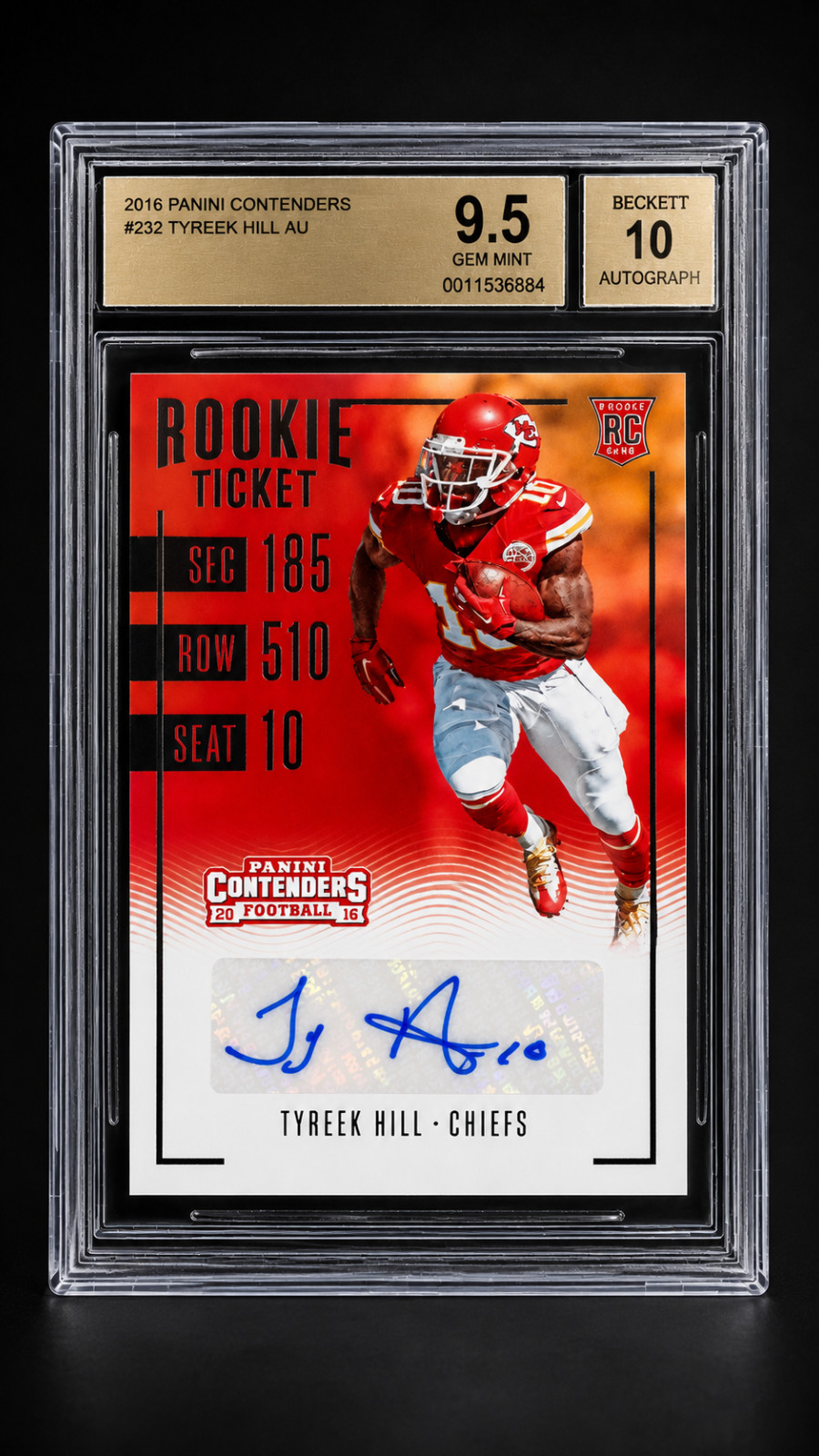 2016 Panini Contenders Tyreek Hill Rookie Ticket Auto RC #232 BGS 9.5 Auto 10
