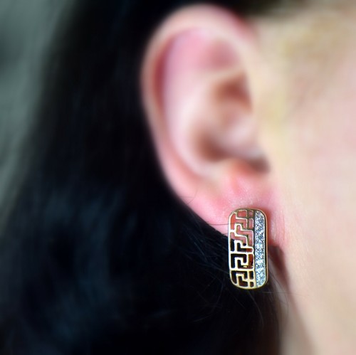 18ct Gold Filled Greek Key Geometric Pattern Leverback Hoop Earrings Womens - Picture 3 of 4