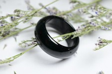 Certified Black Green Burma Natural A JADE Jadeite Circle RING USA.9       621958