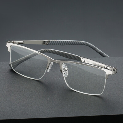 Anti blue ray Reading glasses Half Rim Business Style Silver Metal Presbyopic