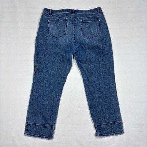 J Jill Blue Floral Embroidered Authentic Fit Cropped Denim Jeans Womens 12 33w - 第 8/14 張圖片