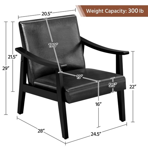 Mid-Century Faux Leather Armchair Upholstered Accent Chair for Living Room - Picture 40 of 73