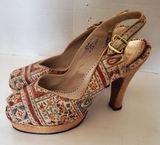 Vintage Peep Toe Ankle Strap Cork Platform High Heel Shoes Harzfeld's 6 1/2 Bnig