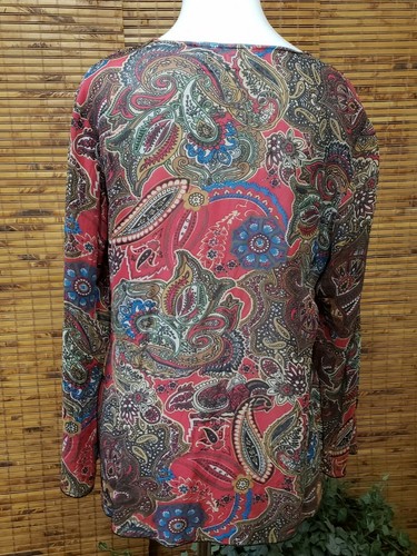 Seidenbluse Shirt Damen Chico's Größe 1 (M) V-Ausschnitt verziert Paisley - Bild 9 von 10