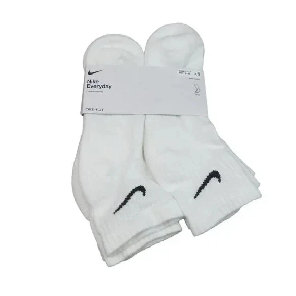 Nike Everyday Cushioned Ankle Socks (6 Pack) Mens 8-12 White NEW SX7669-100