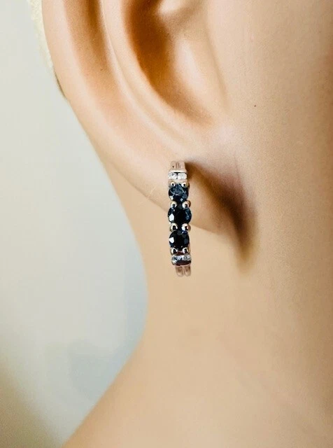 Beautiful Estate 14K White Gold Half Hoop Sapphire Stud Earrings 2.7g - Image 2 of 4