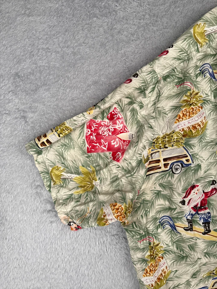 Kahala 衬衫成人 3XL XXXL 绿色 Luau Sant Claus 经典汽车人造丝夏威夷 — 第 3/4 张图片