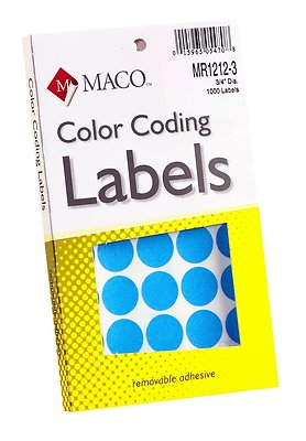 1000 Blue 3/4'' Round Maco Color Coding Labels MR1212-3 -New in Box