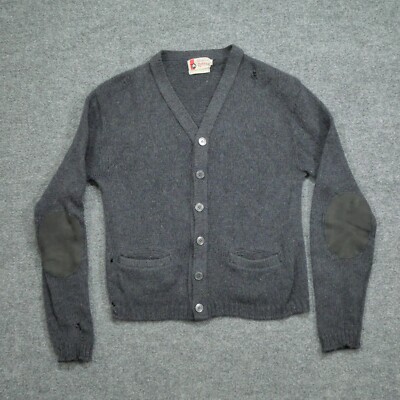 Vintage Wool Mohair Cardigan Sweater Mens Medium Grey Holes Grunge