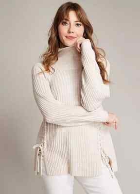 Love Mark Heyes Pullover mit Schnürdetail Stone UK 14 (FM78-2)