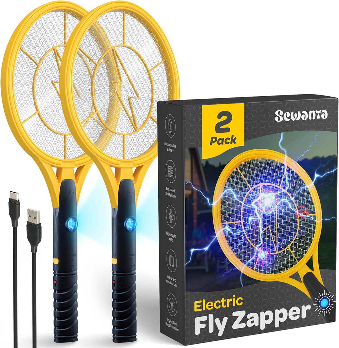 Electric Zapper Racket Electric Bug Zapper Endbug 2-Pack Electric Fly Swatter – 3000V Bug ...