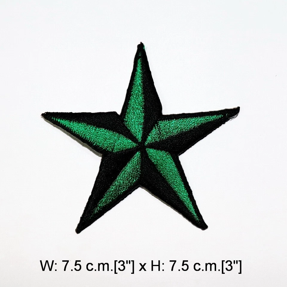 Green Nautical Star patch Artwork Symbol Emblem for DIY Iron on Clothes Jacket - Image 2 of 4