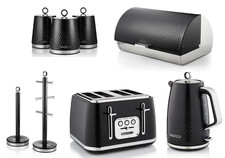 Swan Elegance Black Kettle Toaster Breadbin Canisters Mug Tree Towel Pole Set