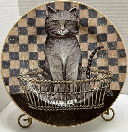 Sakura David Brown COUNTRY KITTIES Checked Stoneware Salad Dessert Plates Set 4 - Picture 11 of 14