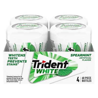 Trident White Spearmint Sugar Free Gum, 4 Bottles of 60 Pieces (240 Total Pieces