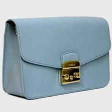  399. Furla Metropolis Mini Leather Crossbody Azzurro Blue Gold