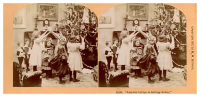 Kinder spielen ''London Bridge Is Falling Down'', ca.1880, Stereo Vintage Druck