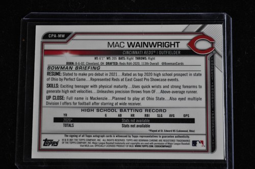 BB - 2021 - Bowman Chrome - Green Refractor - Mac Wainwright - 96/99 - CPA-MW - Bild 2 von 2