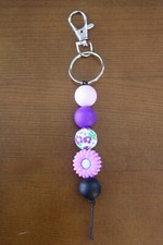 PURPLE SUNFLOWER BEADED KEYCHAIN