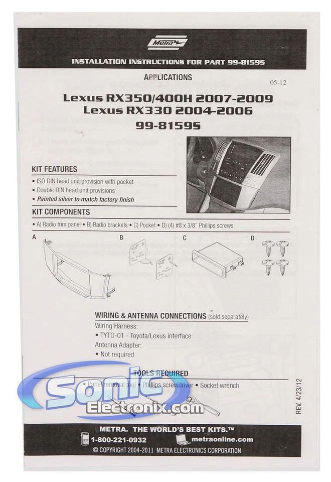 Kit de tablero de instalación doble DIN Metra 99-8159S para vehículos Lexus RX seleccionados 2004-09 Foto 3 de 3