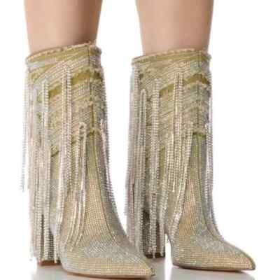 AZALEA WANG '' COLLECTIVELY COWGIRL '' Size: 11 SILVER SAGE DIAMOND DRIP BOOTIE